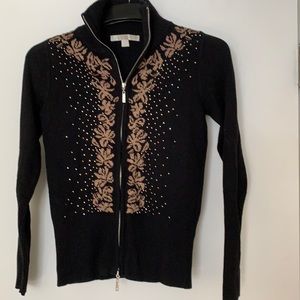 Boston proper embellished black double zip sweater